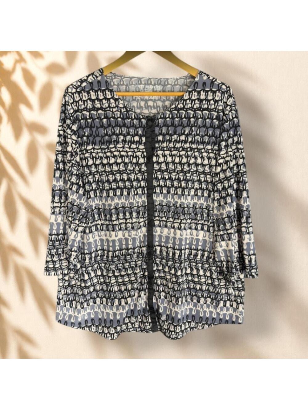 Nottibianche Button Up Top Women 2X Plus Gray Geometric Long Sleeve Casual
